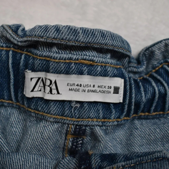 ZARA High Rise Denim Shorts Button Fly Sz 8 Elastic Waist 90s Western Grunge - Picture 10 of 16